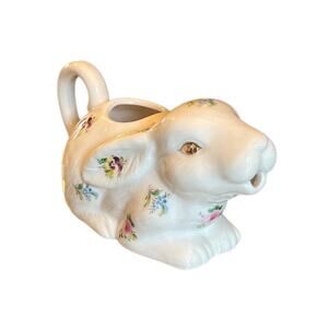 Grace Tea Ware Bunny Rabbit Creamer Flowers with Gold Accents 5” Wide X 3” Tall